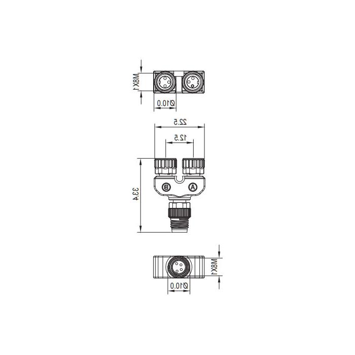 M8 4Pin male /2M8 3Pin female, Y-connector, 633301